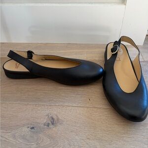 Dansko Lea black burnished nappa leather slingback flats - size 42